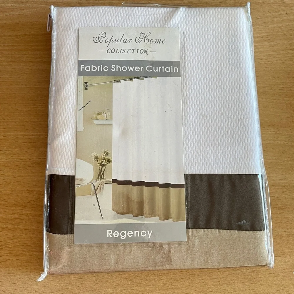 NWT Regency White and Brown Fabric Shower Curtain